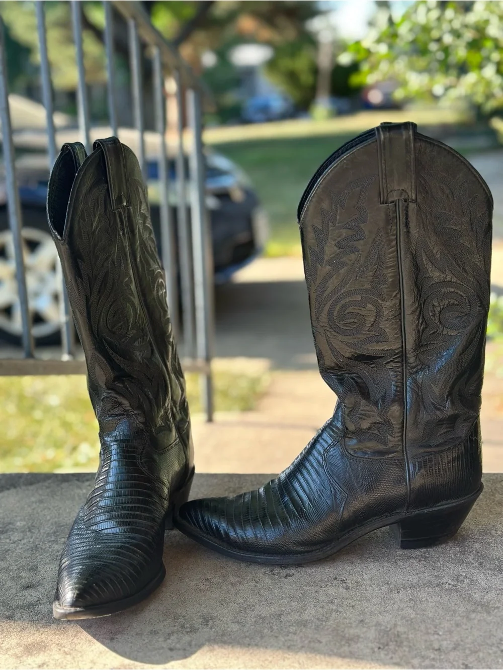 Justin Black Lizard Print Western Cowboy Boots Women s Size 7 1/2B